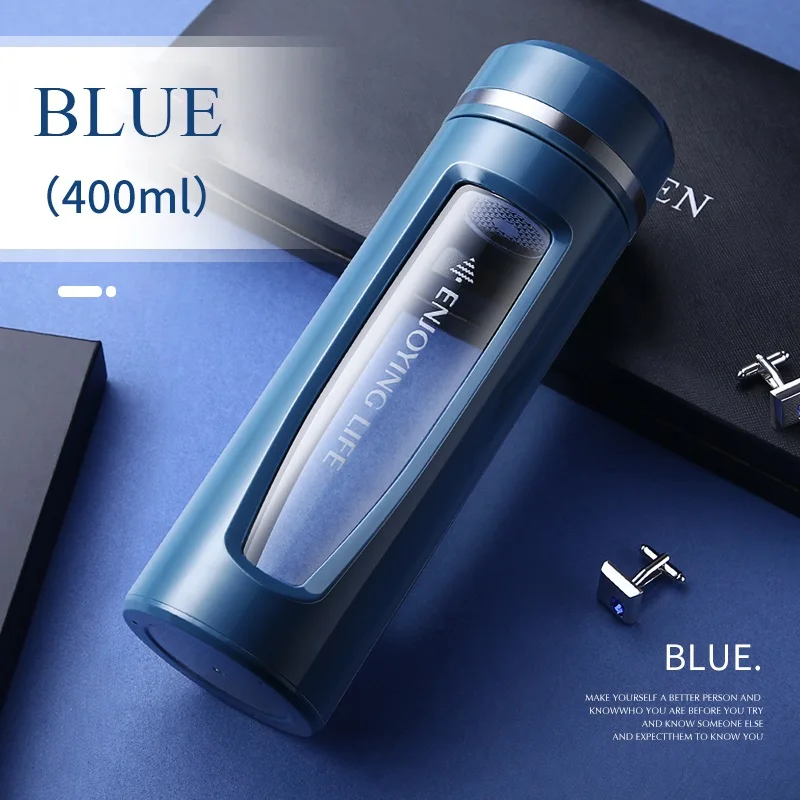 Glass Water Bottle Insulated Brief Leak Proof Kettle Portable Tea Infuser Hydro Flask Borraccia Protector Drink Teapot Bottle - Цвет: Синий