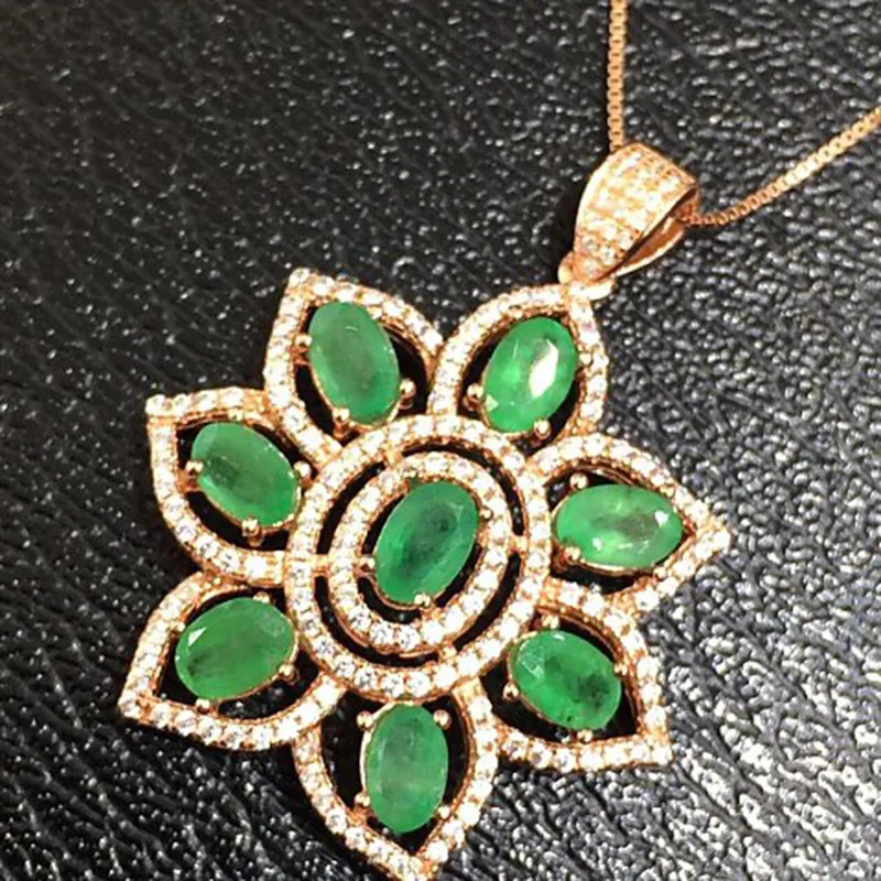 Ожерелье QI xuan_trendy jewelry_colombian зеленый каменный цветок necklaces_rose золото Цвет кулон necklaces_factory непосредственно продаж