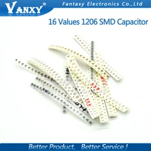16values*20pcs=320pcs 1206 SMD Capacitor assorted kit 10pF~22uF component diy samples kit new and original