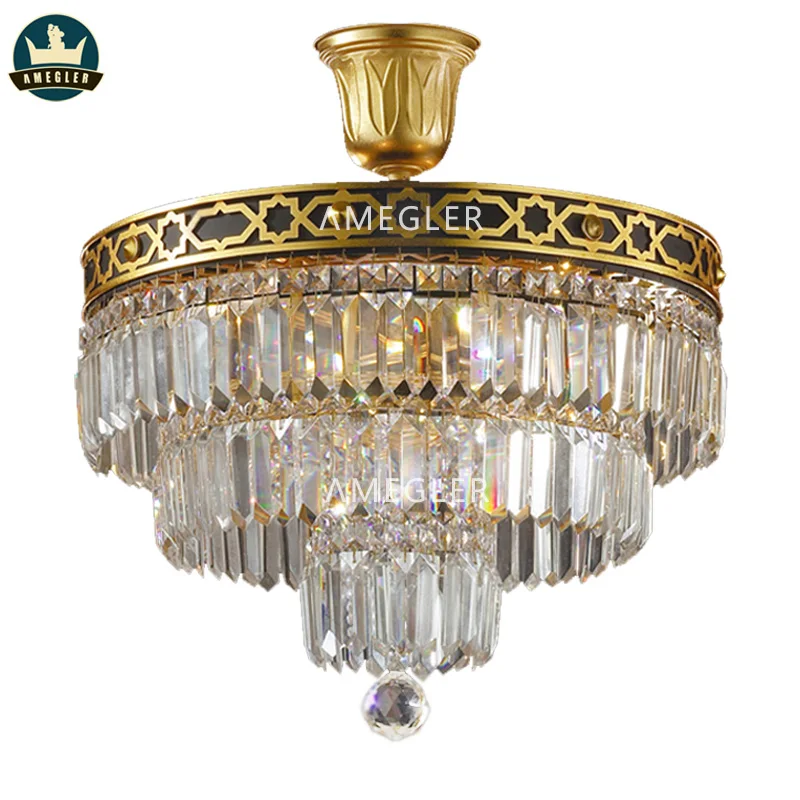 

AMEGLER High-end pendent lamp in the American quartzy European villa bedroom study of living room ceiling lamp of full copper