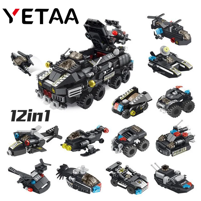 

YETAA SWAT Armored Vehicle Blocks legofigure Toy lepin Bricks Gift Police Helicopter Minecraft Building Blocks Toys for Children