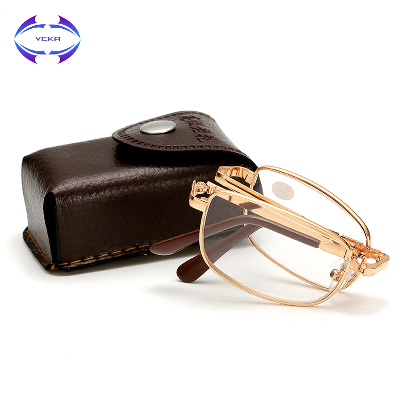 

VCKA Men's Business Folding Women Reading Glasses High Grade Foldable Presbyopia Hyperopia Eyewear With Box +1.0 to+4.0