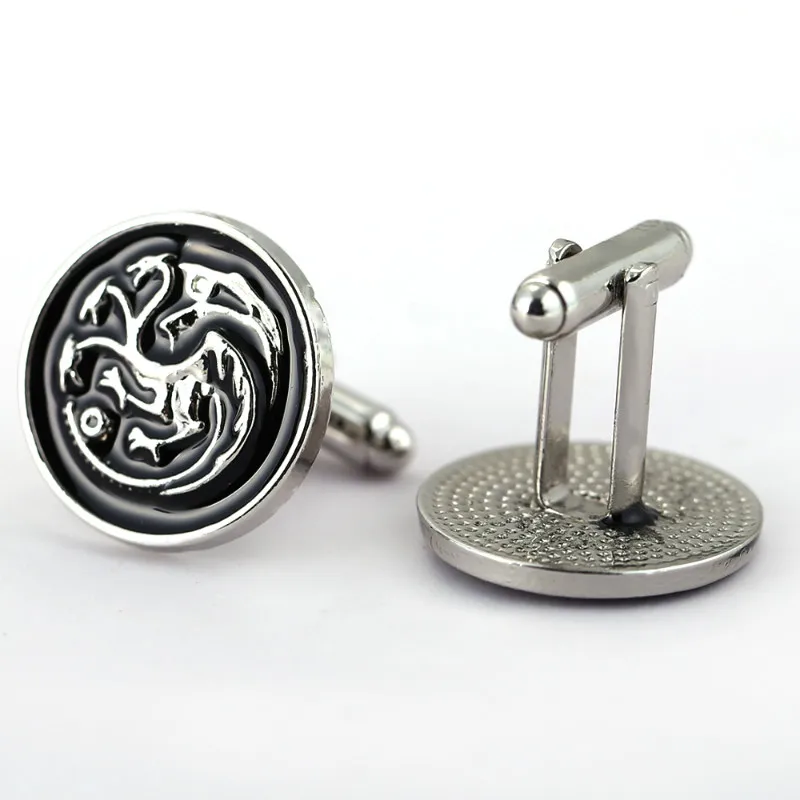 

2017 Jewelry Game Of Throne House Targaryen Dragon Enamel Cufflinks For Mens Round Brand Cuff Buttons Classic Vintage Cuff Link