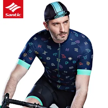 

New Santic Mens Spring Summer Cycling Jersey Short Sleeve Breathable MTB Shirts Anti-Sweat Polyester Bike Bicycle Clothing