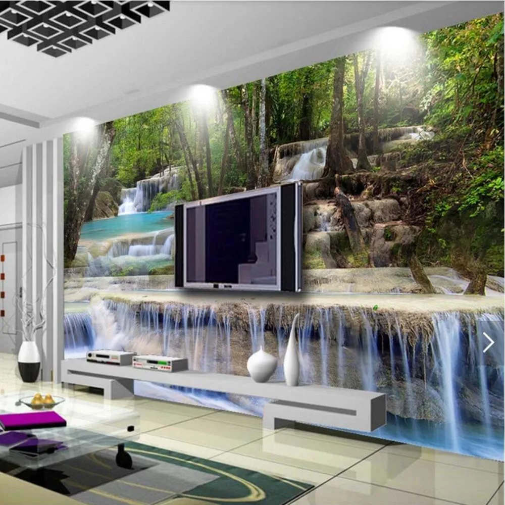 

3D 5D 8D Photo Wallpaper Nature Waterfall Mural for Living Room Home Wall Decorative Painting Canvas Silk Cloth Landscape Murals