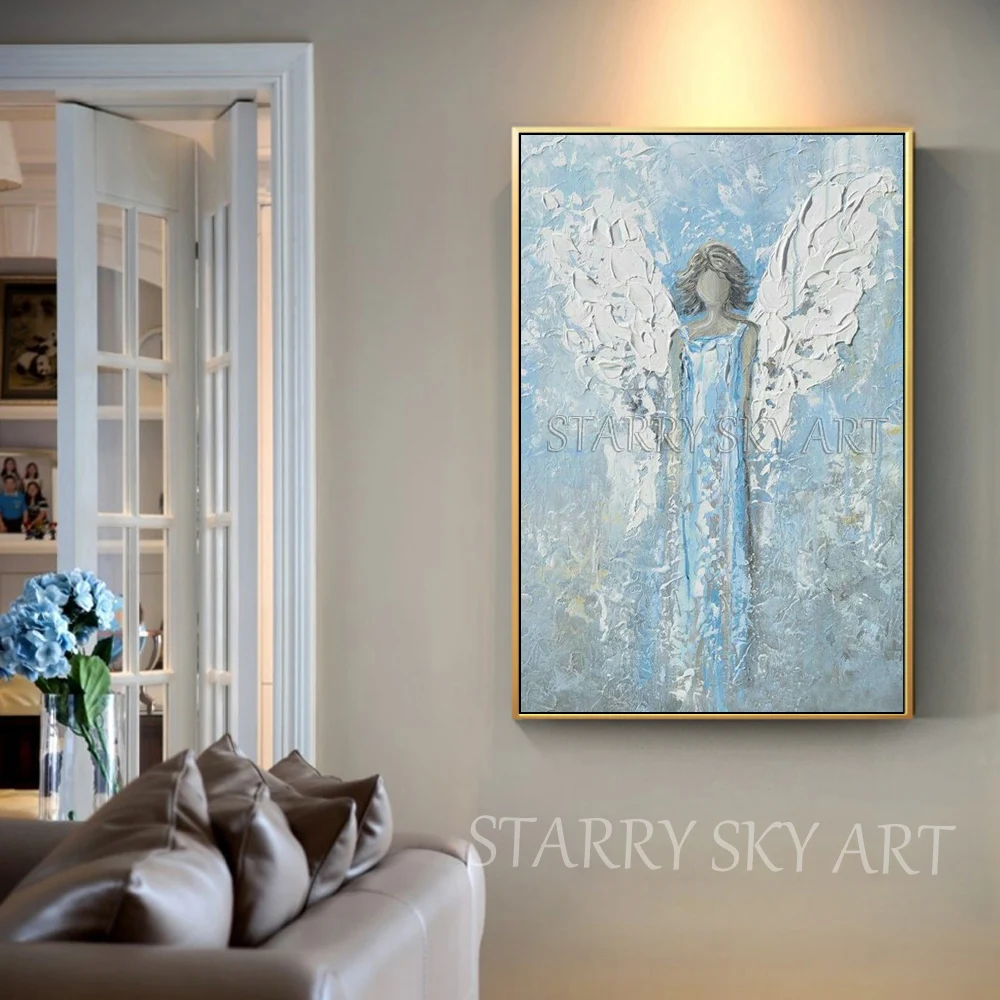 Художественная ручная роспись высокое качество абстрактная картина маслом ангела на холсте Красивая Абстрактная фигура картина ангела для гостиной