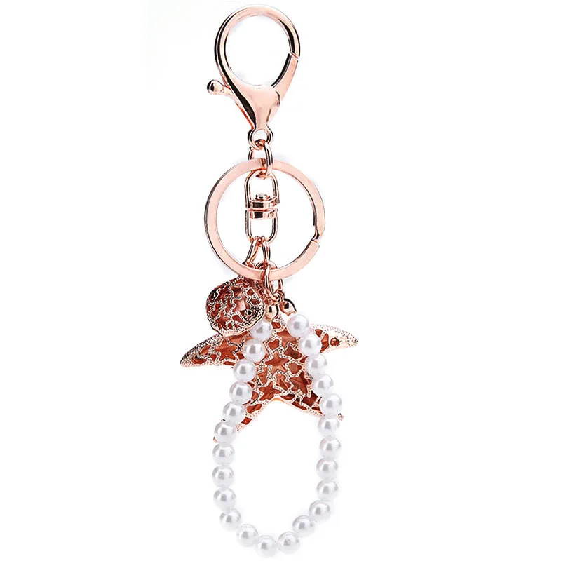 Lovely-Starfish-Keychain-for-Women-Shell-Pearl-Star-Shape-Key-Ring-for-Lovers-Summer-Style-Sea