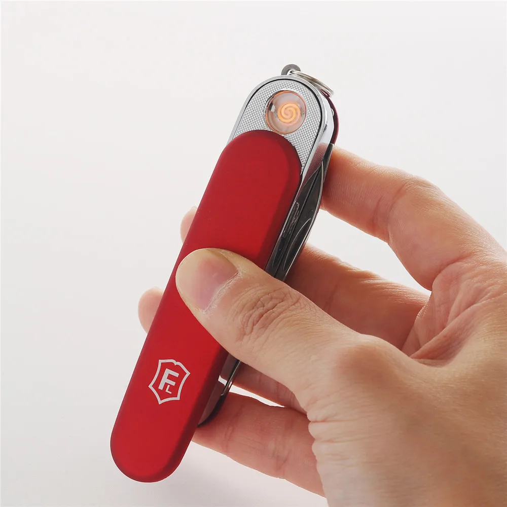 USB легче армия Ножи длинные и тонкий ветрозащитный зажигалка личности электроники подарок JL-258V - Color: Gold red