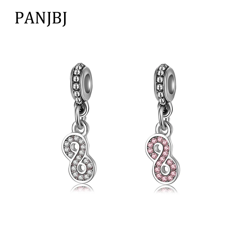 

New Original Free Shipping Silver Plated Bead Alloy CZ Infinity Dangle Charm Fit Pandora Bracelet Necklace DIY Women Jewelry