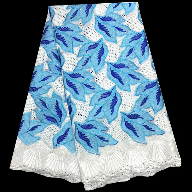 

Free shipping (5yards/pc) blue and white African dry cotton lace fabric wonderful embroidered Swiss lace fabric for dress CLS163