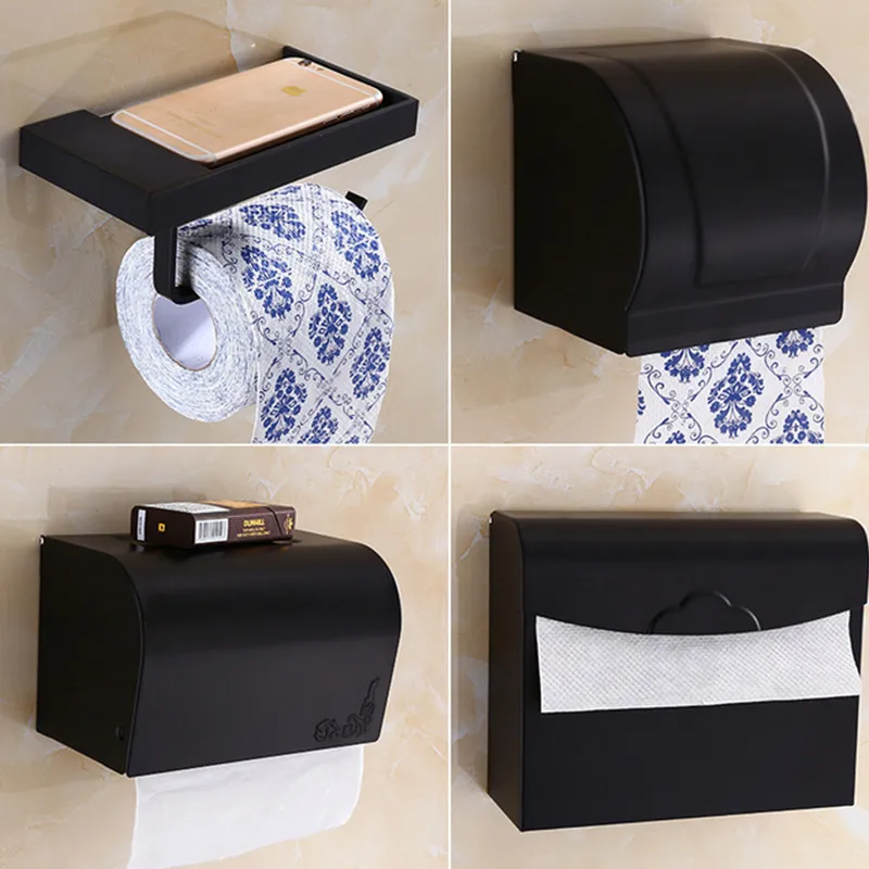 

Free shipping Solid copper black bronze color bathroom accessories toilet paper holder tissue box useful smart phone shelf CPH4