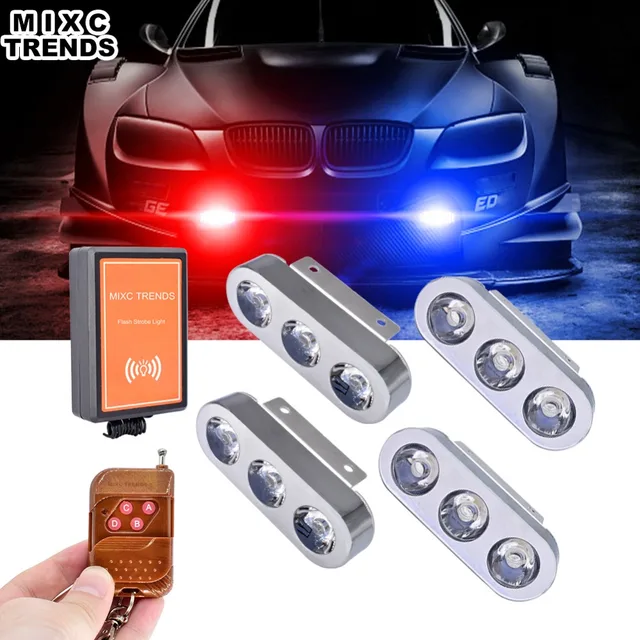 12V Wireless Remote Control Strobe Car Flash Police LED Lights for Auto