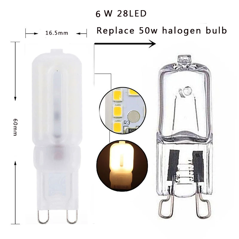 С регулируемой яркостью G9 светодиодный светильник 3 Вт 5 Вт 6 Вт 220V 110V светодиодный G9 лампы 14 светодиодный 22 светодиодный 28 светодиодный лампада lampara bombillas заменить 20 Вт, 40 Вт, 50 Вт, ручная сборка галогенная лампа