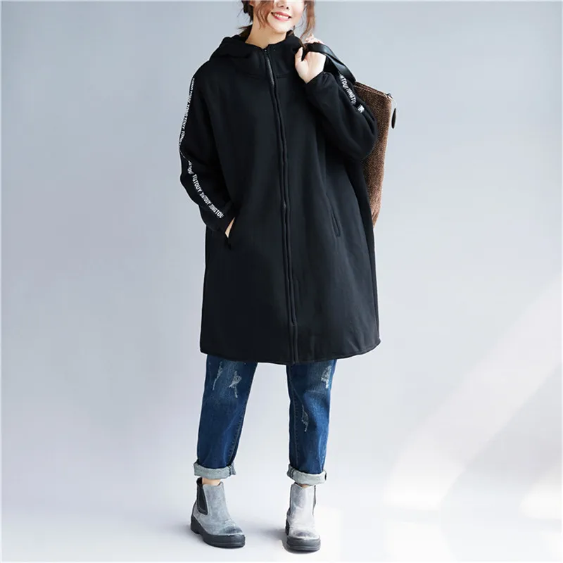 Новые женские осенние зимние толстовки/свитшоты корейские повседневные Длинные куртки размера плюс вельветовые плотные пальто Верхняя одежда X257