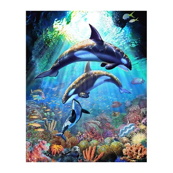 

5D DIY Diamond Painting Underwater World Dolphin Dance Embroidery Diamond Cross Stitch Rhinestone Mosaic Painting