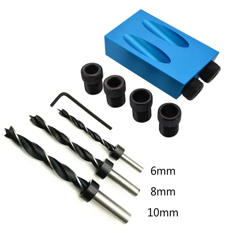 

Oblique Hole Locator Set Pocket Hole Jig Kit 6/8/10mm Woodwork Guide Drill Angle Hole Locator Set 14PCS Woodworking Guide Positi