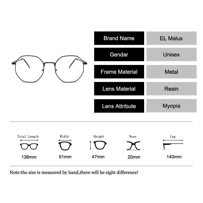 [EL Malus] очки для близорукости для женщин и мужчин, металлическая квадратная оправа для студентов, короткий прицел, золотой, черный, серебряный-1-1,5-2-2,5-3-3,5-4