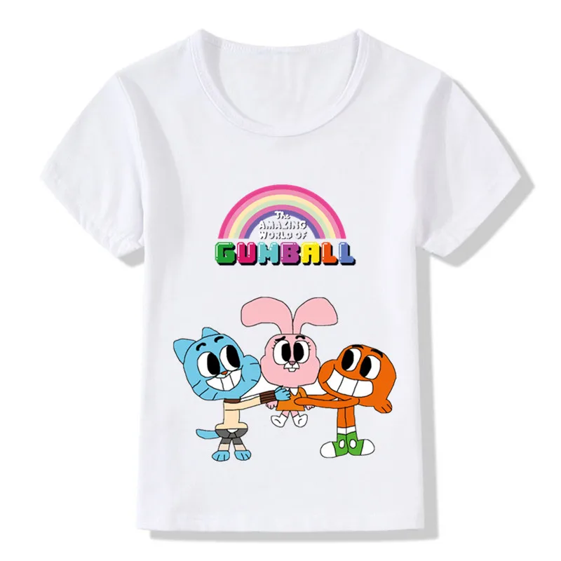 Забавная детская футболка с рисунком «Удивительный мир Гамбола» летние топы с короткими рукавами для мальчиков и девочек, милая детская одежда ooo5125