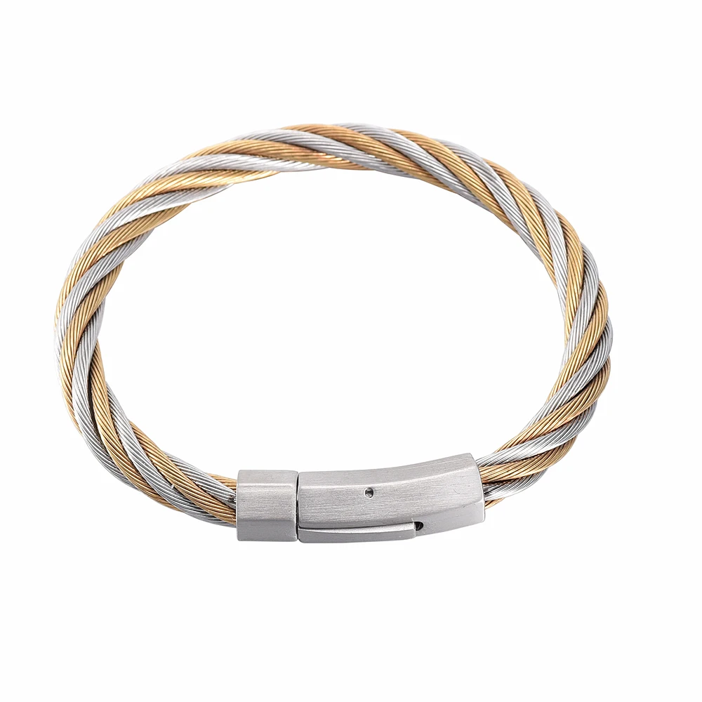 Golden Cable Chain Bangle 316 L Stainless steel Elegant Beautiful Fashion Bracelet Wire Retro Antique Bangle