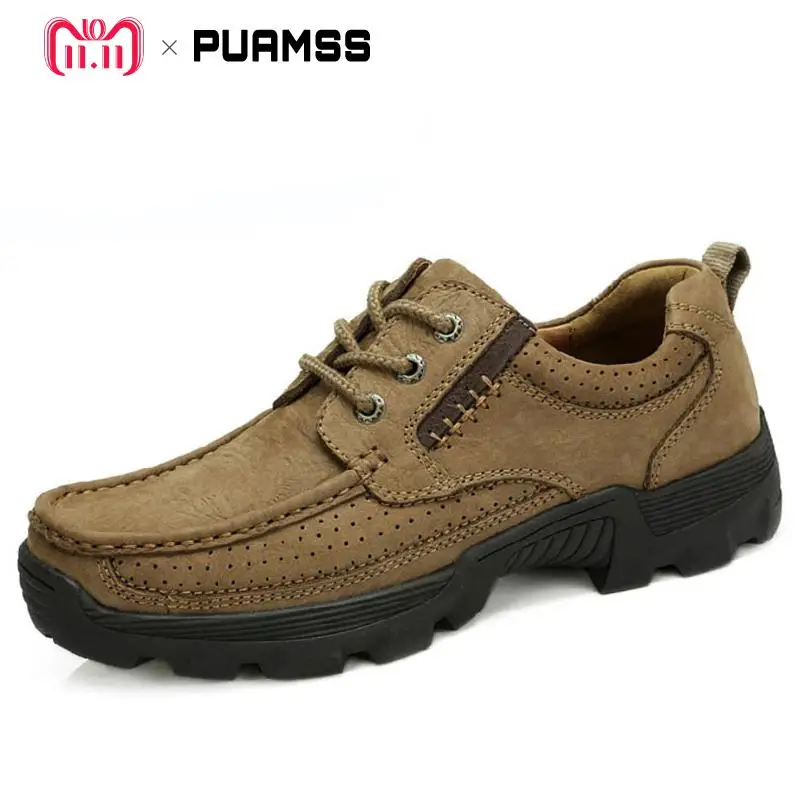 Top Quality Men Casual Shoes Genuine Leather Outdoor Shoes Men Fashion Cow Leather Lace Up