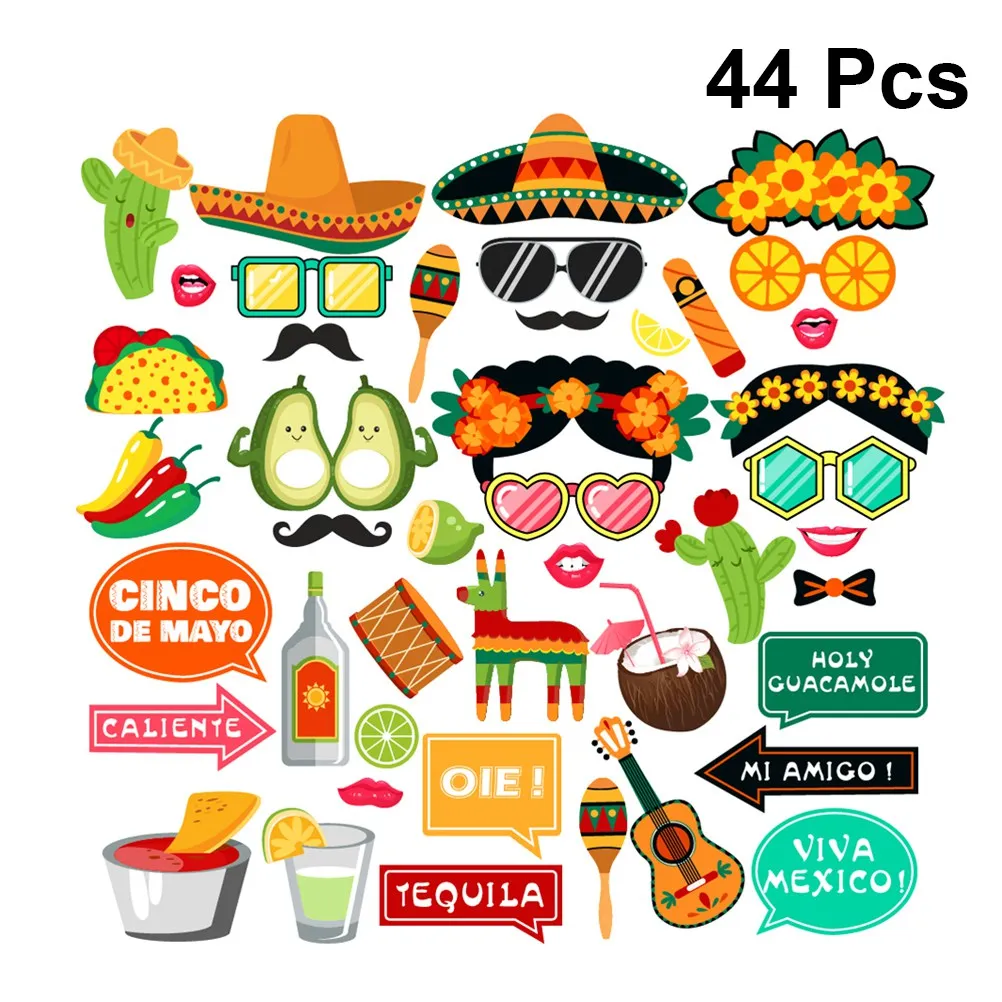 44 шт., мексиканские вечерние реквизиты для фото, смешной декор, реквизит для селфи, вечерние реквизиты для карнавала, фестиваля, аксессуары