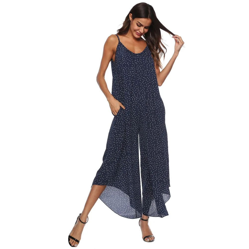 PGSD New female spring summer Fashion street sexy V collar Suspender Backless Simple Wavelet point wide-leg Women Jumpsuits XXXL