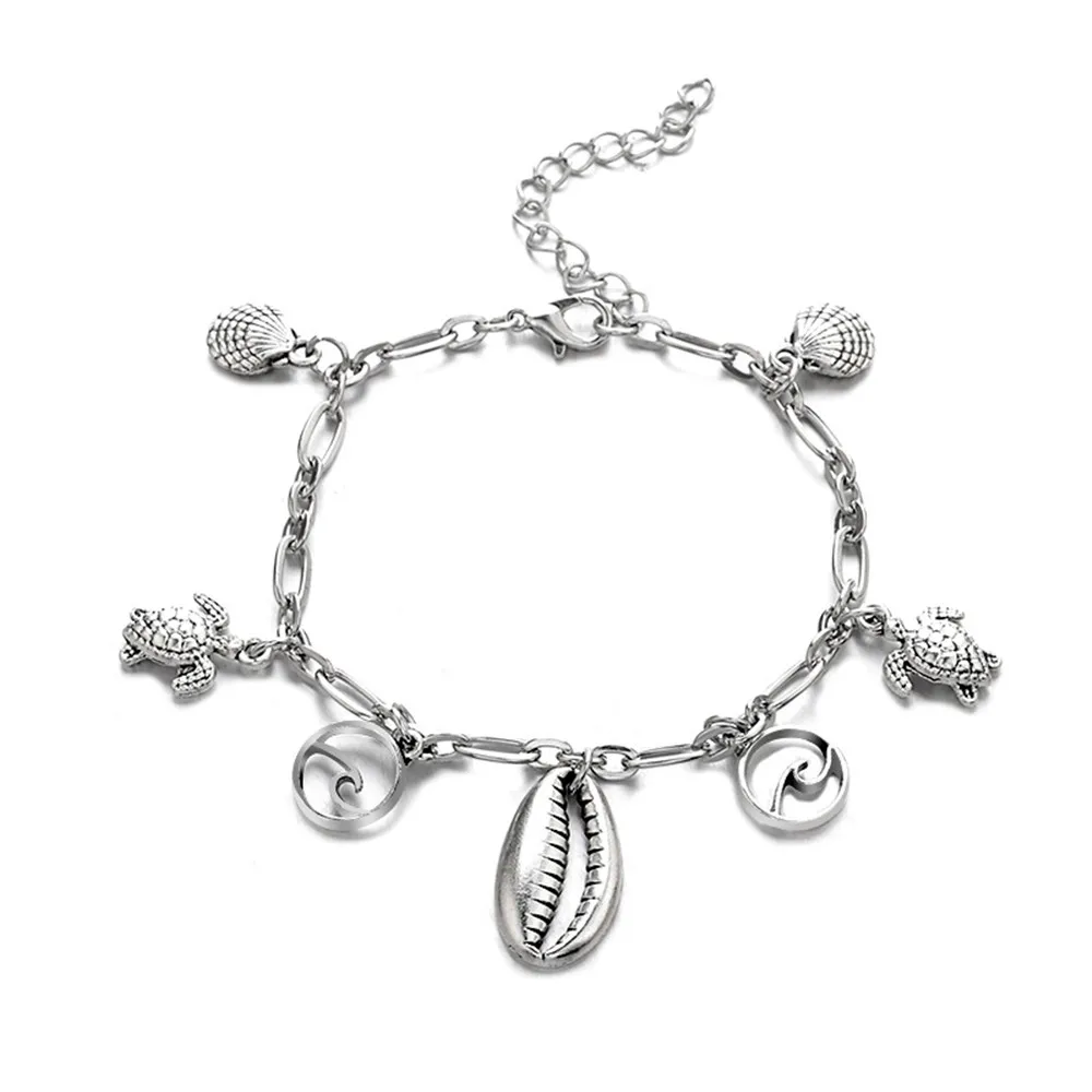 

Summer Beach Anklet Seashell Turtle Wave Charm Pendant Anklet Foot Jewelry for Women Girls