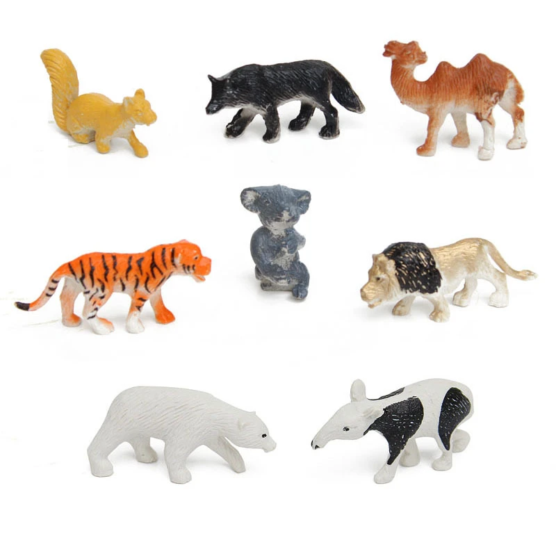 8PCS/Set Simulation Forest Wild Camel Giraffe Tiger Deer Rhinoceros Hippopotamus Crocodile Plastic Animals Mini Figure Model Toy | Игрушки и