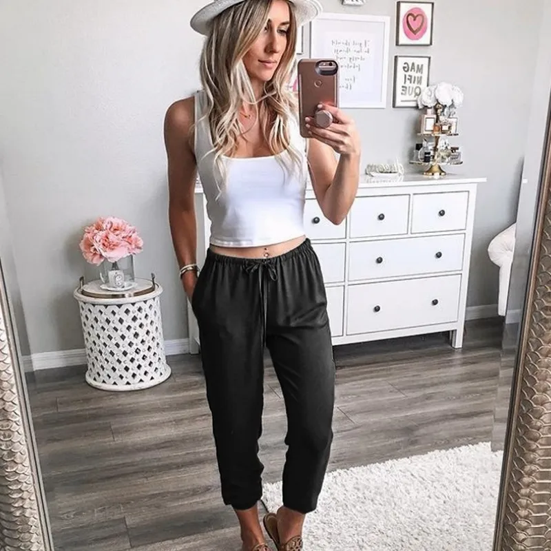 2018 Plus Size Summer Pants Womens High Waist Loose Straight Ninth Pants Fashion Comfortable Casual Pants Large Size 5XL Pants