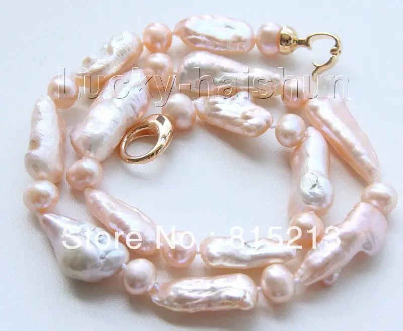 

ddh001437 luster 17" 27mm pink Reborn keshi pearls necklace filled gold clasp