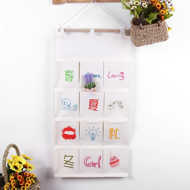 

Creative storage bag 12 Grids Canvas Wall Hanging Storage Bag Multifunction Holder Container Pouch Hanging organizer