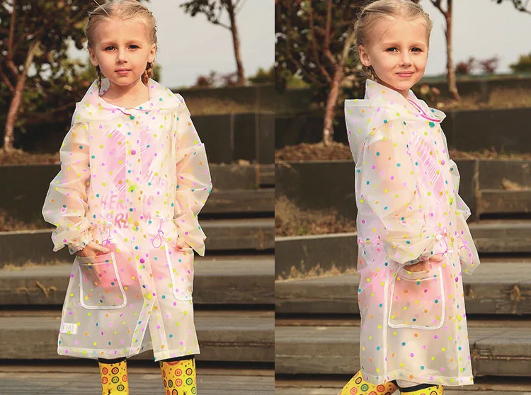 Yuding/детский плащ-туника; Модный дизайн; безвкусный водонепроницаемый плащ-дождевик с капюшоном из ТПУ в горошек; детский длинный стильный дождевик