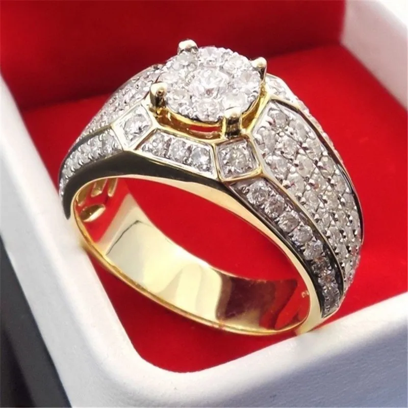 Роскошные Anillos Циркон Gold Цвет кольца для Для женщин Свадебные украшения Bijoux Обручение кольцо подарки Y40