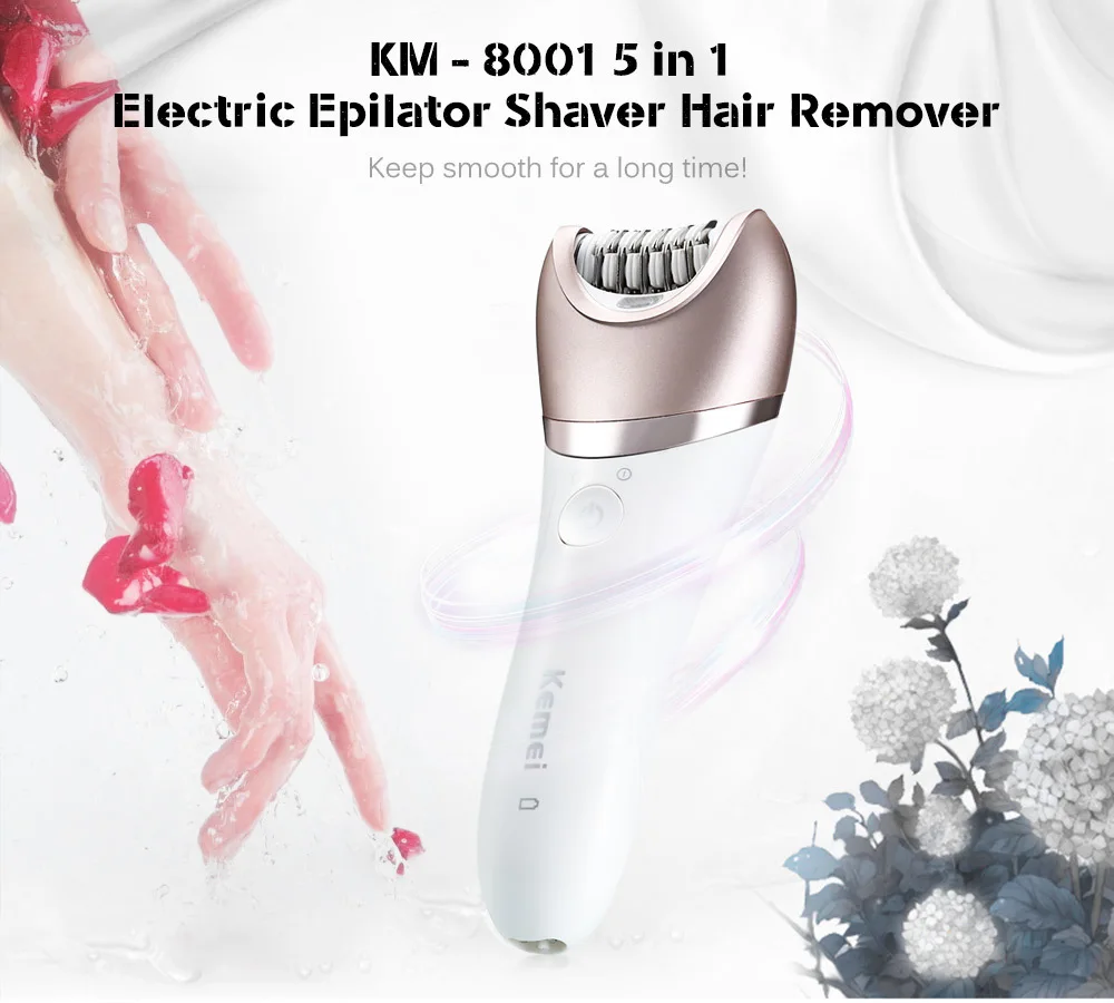 Kemei KM - 8001 5 in 1 Electric Epilator Shaver Hair Remover Lady Defeatherer