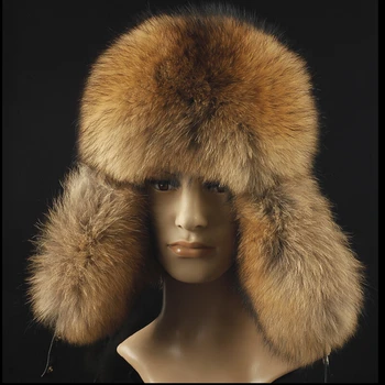 

2019 Winter Luxury Natural Fox Fur Hats For Men Brand Famous Male Hat Winter Warm Real Leather Fur Bomber Hats