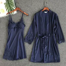 Атласное Эротическое белье халат и платье Наборы женский халат кимоно Новое Летнее шелковое тонкое кружевное Ночное платье с короткими рукавами домашний халат