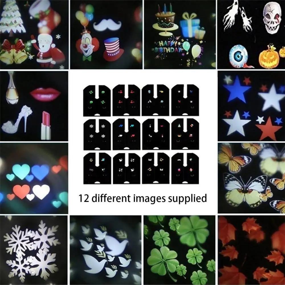 12PCS/Set Film Light Slides With 12 Different Patterns For LED Projection Lamp Colorful Halloween Christmas No Projector | Лампы и