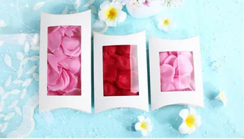 

250pcs 2 Size Wholesale White Paper Paperboard Pillow Carton Boxes For Gift Packaging Clear Window Candy Wedding Party Boxes