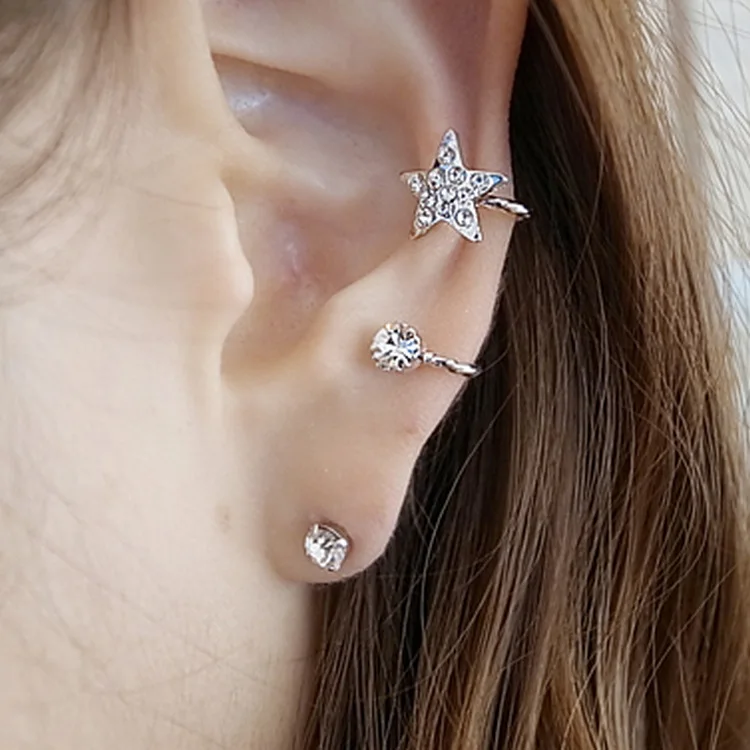 

Goth Ear Cuffs for Women Single Ear Clips Jewelry Accessories Star Crystal Clip On Earrings No Pierced Earring No Ear Hole