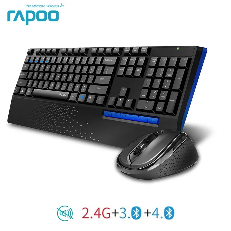 

New Rapoo 8300T Multi-mode Silent Wireless Keyboard Mouse Combos Bluetooth 3.0/4.0 RF 2.4G switch between 3 Devices Connection