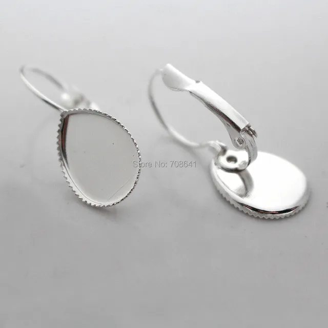 Blank Clip Hook Earrings Bases Silver Plated Teardrop Bezel Tray Blank Clip Hook Earrings Bases Silver Plated Teardrop Bezel Tray Cabochon French Style Ear Wire Settings