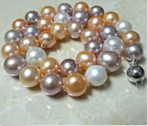 

huge 12-13mm south sea round multicolor necklace 18inch 925s