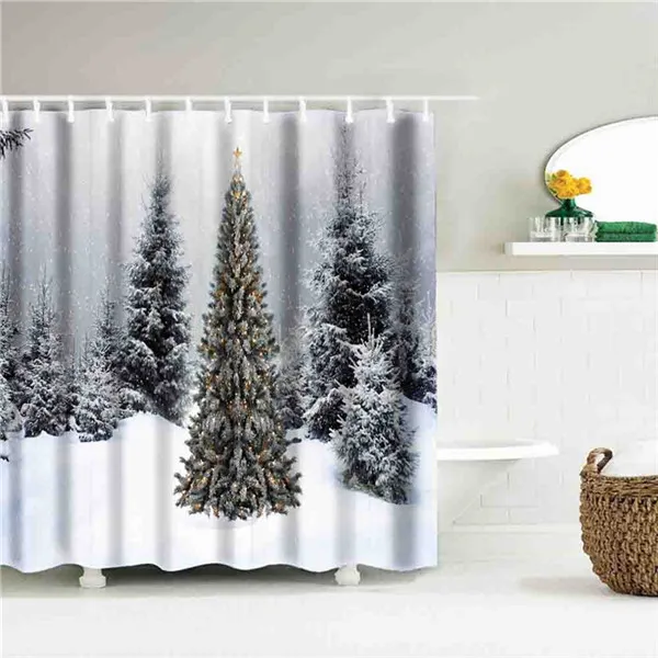 Christmas Waterproof Polyester Bathroom Shower Curtain Decor With Hooks