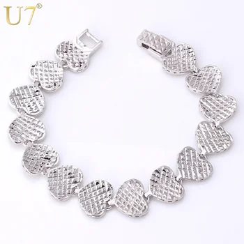 

U7 Trendy Bracelet Women Jewelry Wholesale Gold/Silver Color Link Chain Heart Bracelets Bangles H451