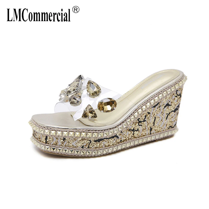 

Summer slope heel thick bottom slippers waterproof fashion high heels womens shoes luxury shoes women designers transparent