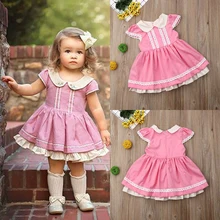 Летнее платье для малышей от 1 до 5 лет Хлопковое платье с оборками для малышей милые детские платья с воротником «Питер Пэн» для девочек модная одежда для девочек