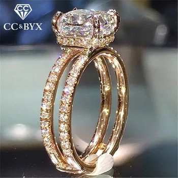 

CC Wedding Rings For Women Double Layer Princess Cubic Zirconia Square Stone Ring Engagement Bridal Romantic Jewelry CC2188