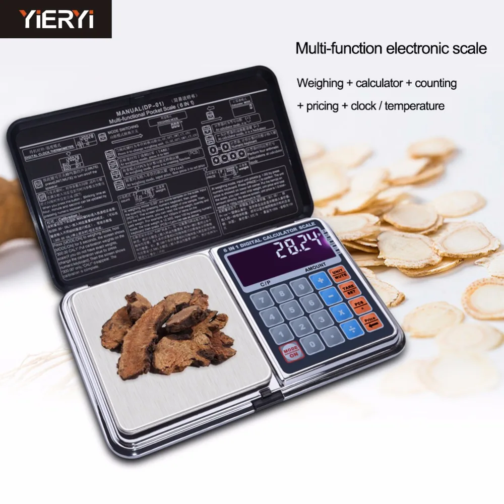 

yieryi 6 in 1 Multi-function Digital Scales Electronic 100g/200g/300g/500g/1000g weight balance With Palm Calculator Design