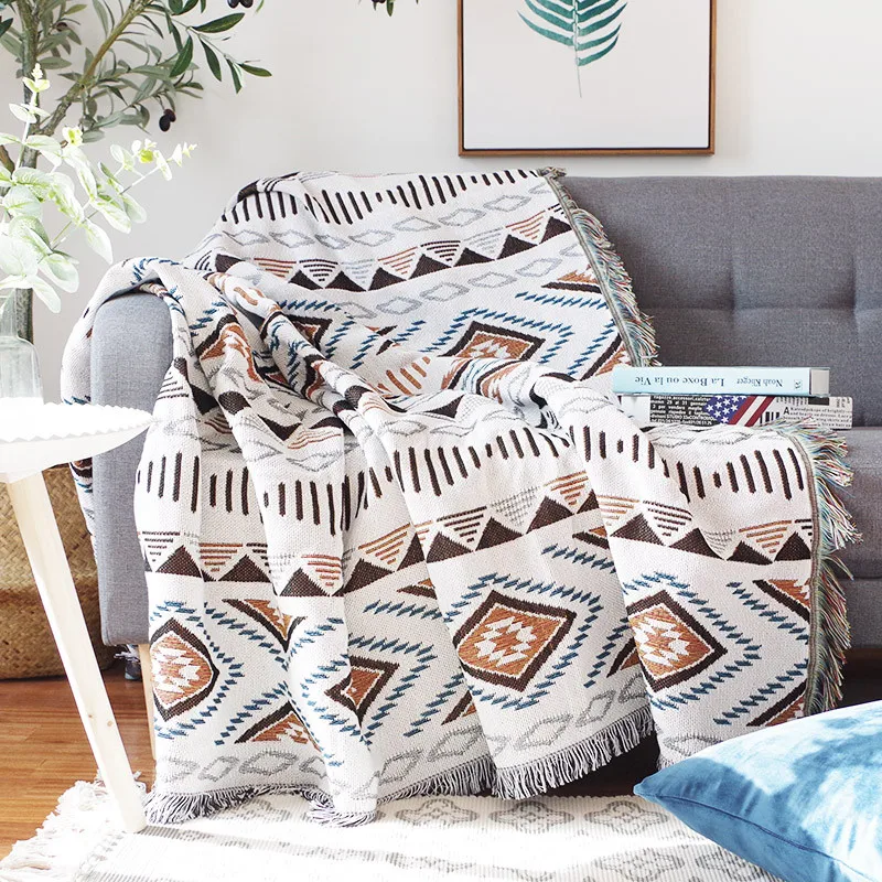 

European Geometry Energy Throw Blanket Sofa Decorative Slipcover Cobertor on Sofa/Plane Travel Plaid Non-slip Stitching Blankets