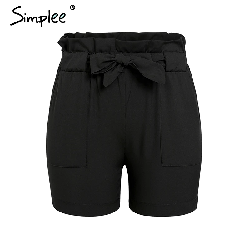 Женские черные шорты Simplee с высокой талией, повседневные эластичные шорты с поясами, женские уличные шорты для лета и пляжа - Цвет: Черный